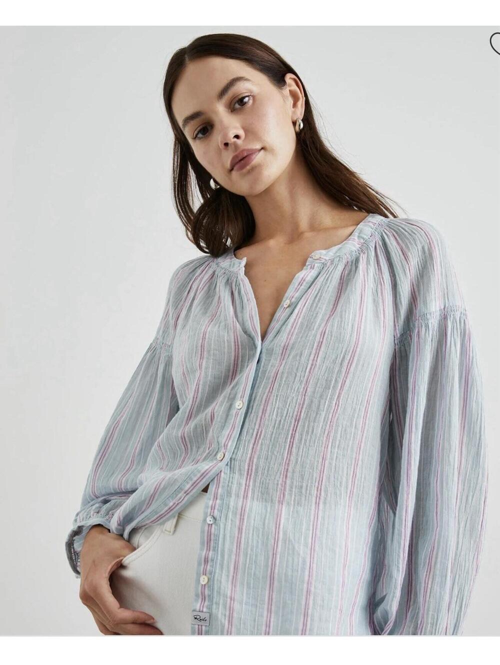Rails Frances Button Front Blouse Sonoma Stripe Blue Purple Size Large